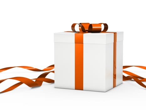 Christmas gift box white with orange ribbon