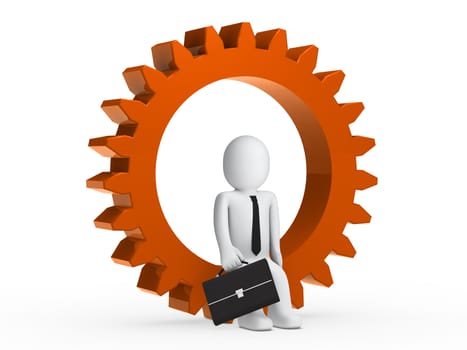 Businesman with briefcase sitting in orange gear