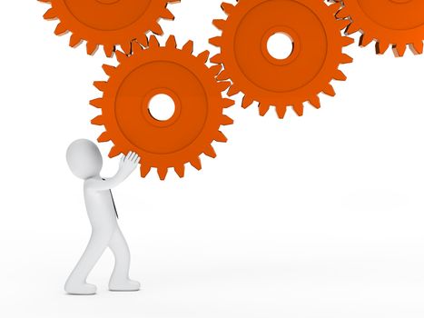 businessman with tie hold orange mechanic gear