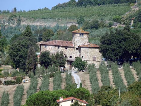 Villa in Tuscany amongst vineyards and an olive groves