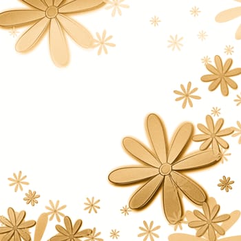 vintage background with beige brown flowers over white