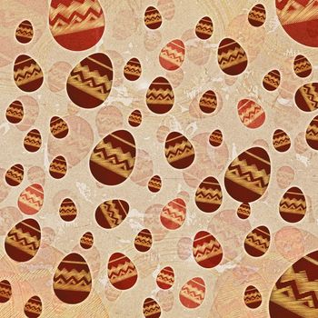 striped brown easter eggs - vintage background over beige old paper