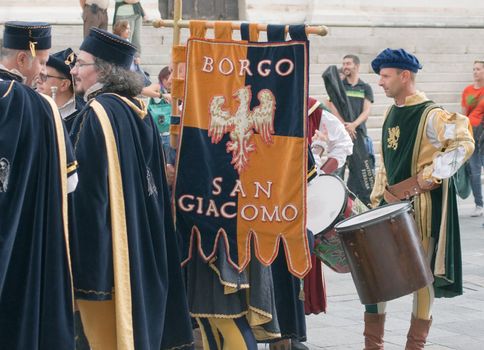 Participants of the National championship of the medieval flag bearers and musicians in Faenza, Italy