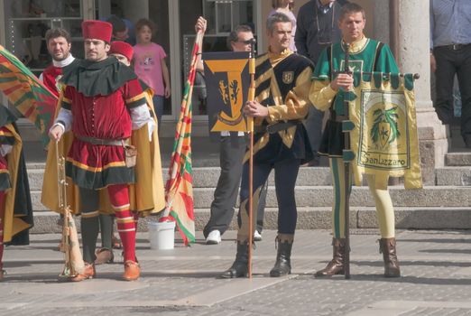 Participants of the National championship of the medieval flag bearers and musicians in Faenza, Italy