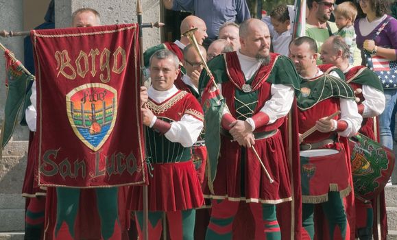 Participants of the National championship of the medieval flag bearers and musicians in Faenza, Italy