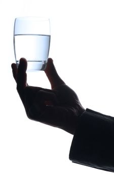 man  with a glass of water, only hand