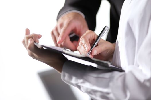  Office workers working together, Close Up of hands.