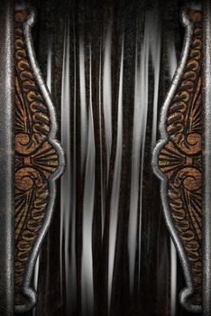 Metal on black silk curtain