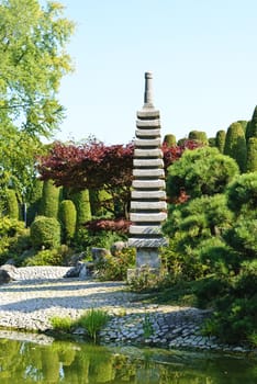 Japanese garden in early autumn, sunny and fresh