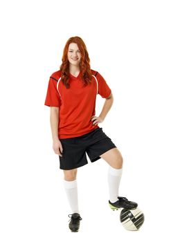 Soccer woman isolated on white background