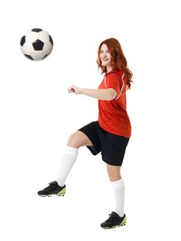 Soccer woman isolated on white background