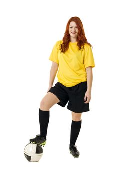 Soccer woman isolated on white background