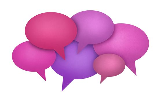 Concept image on communication theme with bright colored speech bubbles. Isolated on white.
