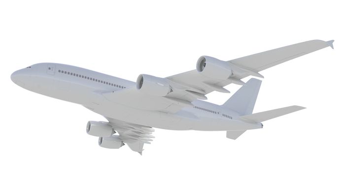 White passenger plane. A side view. Isolated render on a white background