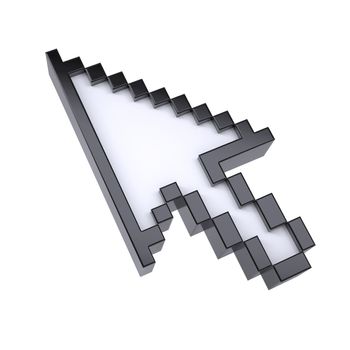 The arrow pointer by pixels. Isolated render on a white background