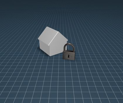 house model and padlock - 3d illustration