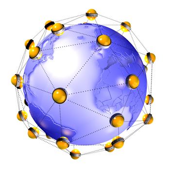 Concept of interconnected routers around earth