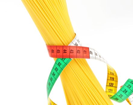 diet concept, Spaghetti with measuring tape 