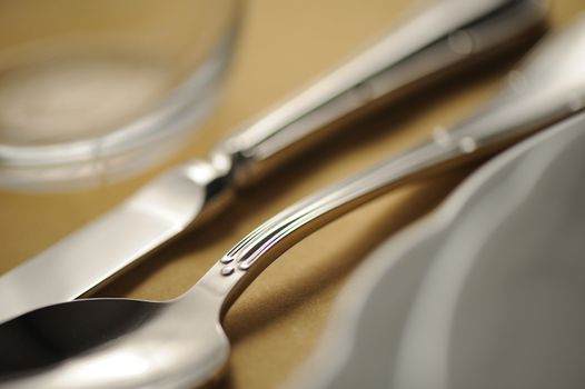 Close-up of silverware , on the dining table.