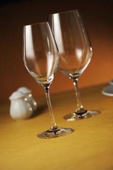 close up of a restaurant table, with a soft light