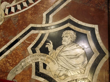 Siena - Duomo interior. One of the 56 magnificent etched and inlaid marble floor panels