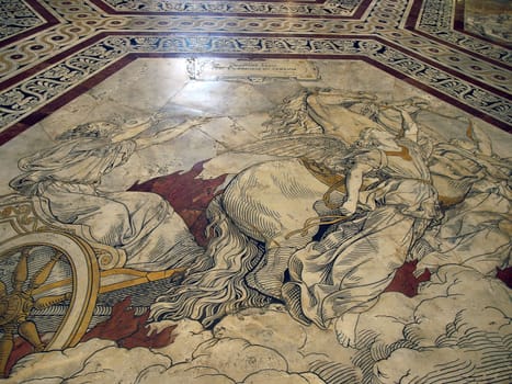 Siena - Duomo interior. One of the 59 magnificent etched and inlaid marble floor panels