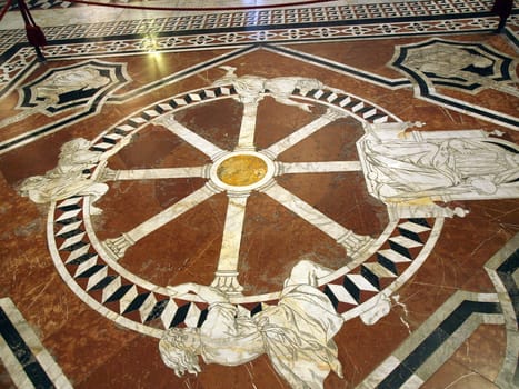 Siena - Duomo interior. One of the 59 magnificent etched and inlaid marble floor panels