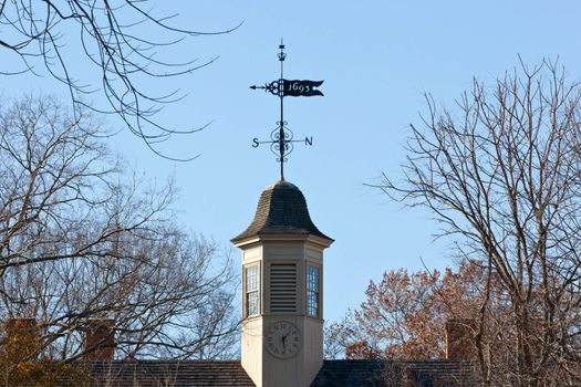 WILLIAMSBURG, VIRGINIA - DECEMBER 30: Weather vane on William and Mary College on December 30, 2011. The college was chartered in 1693 in Williamsburg.