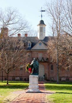 WILLIAMSBURG, VIRGINIA - DECEMBER 30: Statue in front of William and Mary College on December 30, 2011. The college was chartered in 1693 in Williamsburg.