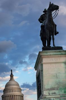Ulysses US Grant Equestrian Statue Civil War Memorial Capitol Hill Washington DC.  Created by Henry Shrady and dedicated in 1922.  Second largest equestrian statue in the US.  Grant is riding Cincinnati, his famous horse.  