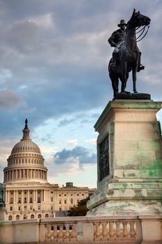 Ulysses US Grant Equestrian Statue Civil War Memorial Capitol Hill Washington DC.  Created by Henry Shrady and dedicated in 1922.  Second largest equestrian statue in the US.  Grant is riding Cincinnati, his famous horse.  