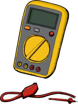 Generic multimeter with cord and probe isolated over white