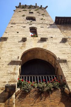 Medieval Stone Devil Tower San Gimignano Tuscany Italy