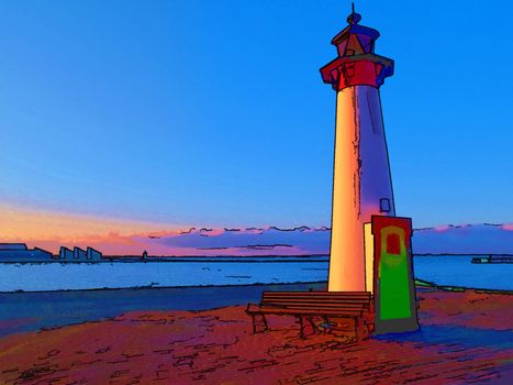 Small old red and white lighthouse by the sea digital art manipulation