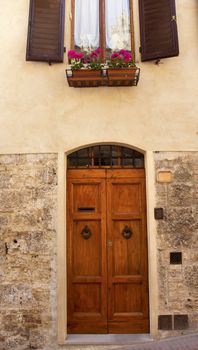 Ancient Door Windows Medieval Stone Town Bells San Gimignano Tuscany Italy