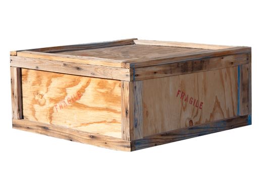 Shipping box, wooden crate with fragile stamp