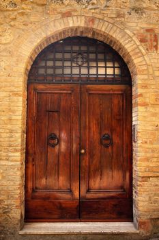 Ancient Brown Doorway Medieval Stone Town San Gimignano Tuscany Italy