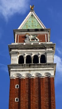 The Campanile Bell Tower Saint Mark's Winged Lion Venice Italy

Resubmit--In response to comments from reviewer have further procesed image to reduce noise, sharpen focus and adjust lighting.