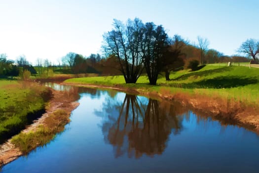 Landscape with tree reflection in the water great summer nature image digital art manipulation