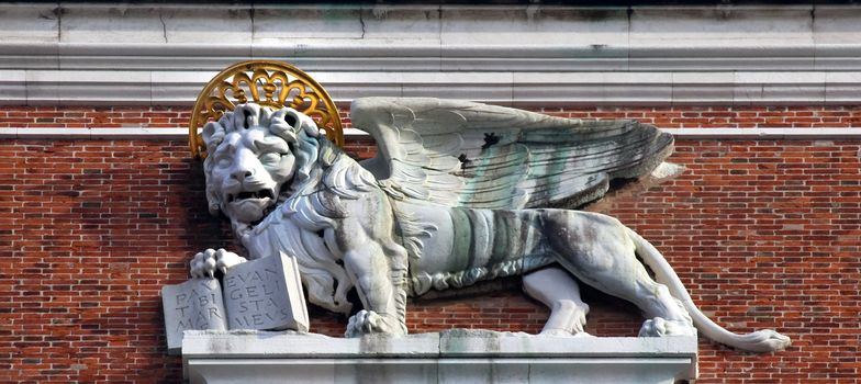 Campanile Bell Tower Saint Mark's Winged Lion Statue Close Up Venice Italy