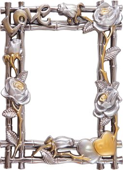 antique flower silver and gold frame isolated on white