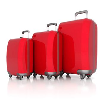 red suitcase isolated on white background