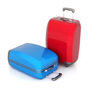 red suitcase isolated on white background