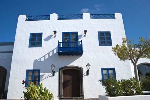 A Traditional Blue and White Canary Island House with Balcony 