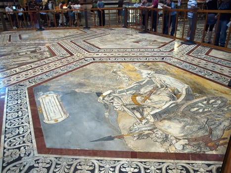 Siena - Duomo interior. One of the 59 magnificent etched and inlaid marble floor panels