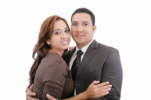 Happy smiling couple in love. Over white background.