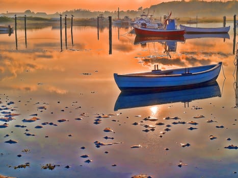 Small classical dinghy dory fishing raw boat perfect boating sailing fishing background image digital art manipulation