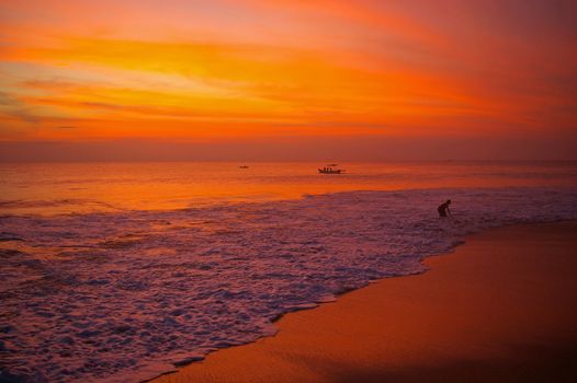 Bali beach at sunset, Dreamland beach, Bali, Indonesia.