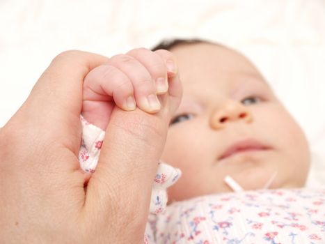 Infant holding a parents hand
