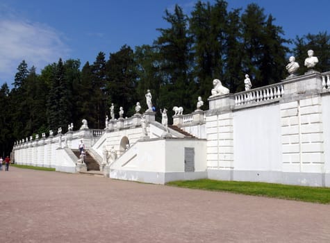 Moscow, Russia - May 22, 2010: Spring day. Peoples walks near old terrace behind the palace on May 22, 2010 in Arkhangelskoye Estate, Moscow, Russia.